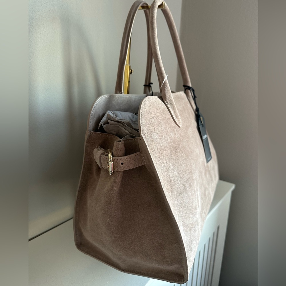 Viral Claudia Firenze Taupe Suede Leather Tote Satchel Bag NWT